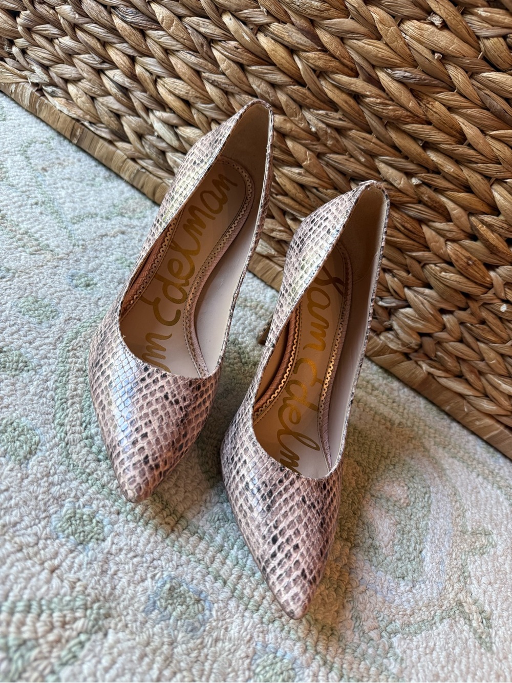 Sam Edelman Blush Snake-Print Pointed Toe Pumps